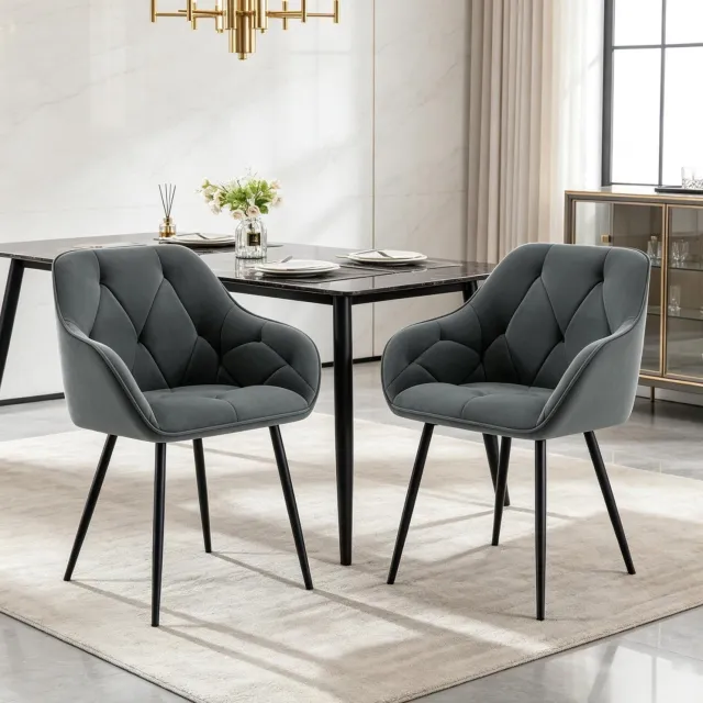 CHICFURN Eetkamerstoel - Set van 2 - Met armleuningen - Donkergrijs