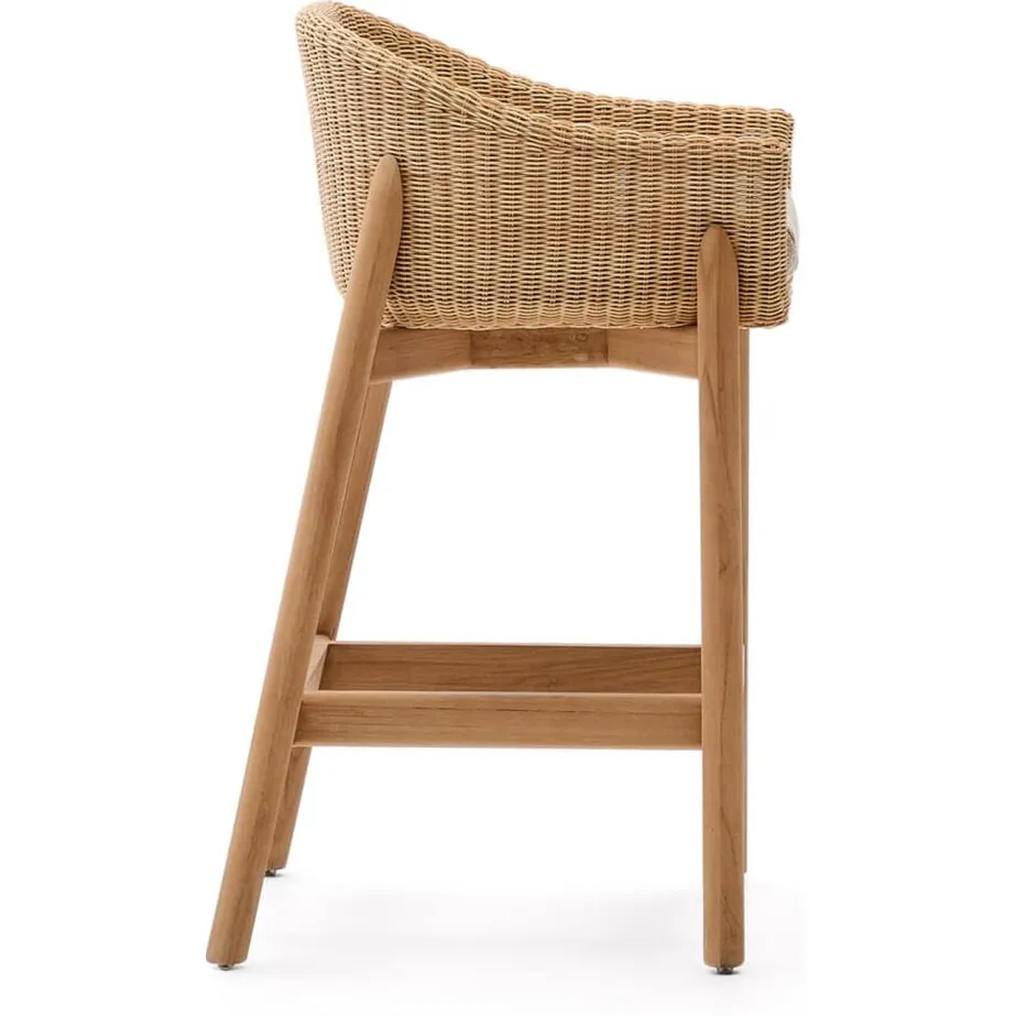 Kave Home Galea barkruk teakhout en rattan, foto 3