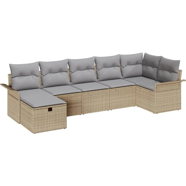 vidaXL Tuinbank - Set - 7 - st - Poly - rattan Beige