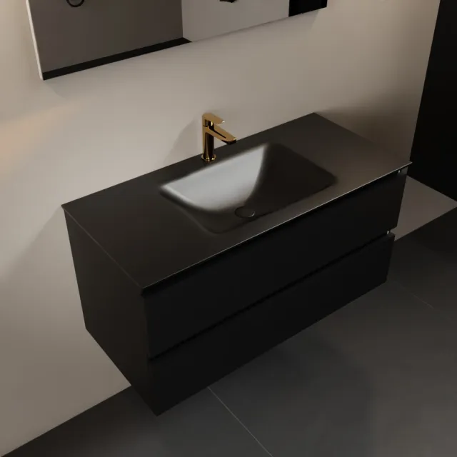 Mondiaz AIVY 100cm badmeubel Urban, wastafel Urban solid surface midden 1 kraangat met spiegel (AI-351321URBAN-SI - AI-M100URMI - AI-S100X70)