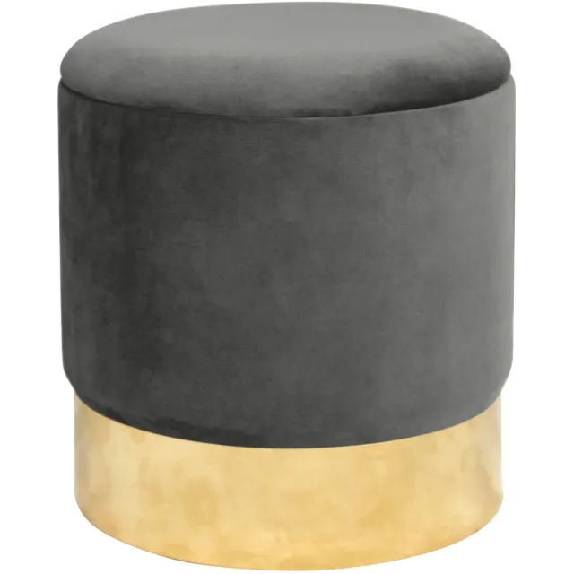 Akord Gouden Grafiet Fluwelen Poef - Opening, Ronde Vorm, Luxe Design Grijs