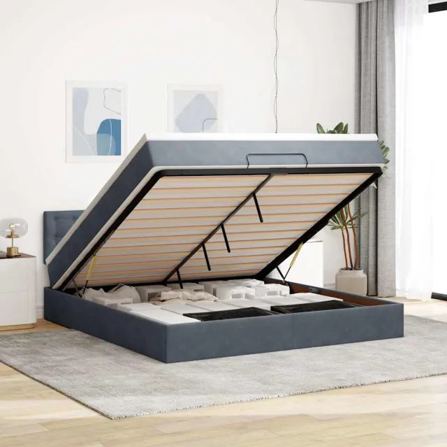 vidaXL Ottoman bed met matras 160x200cm fluweel donkergrijs grijs