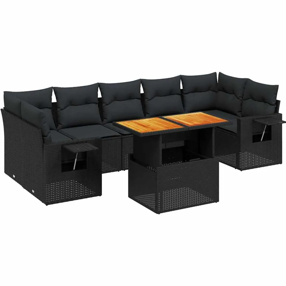 vidaXL 8-delige Loungeset met kussens poly rattan zwart