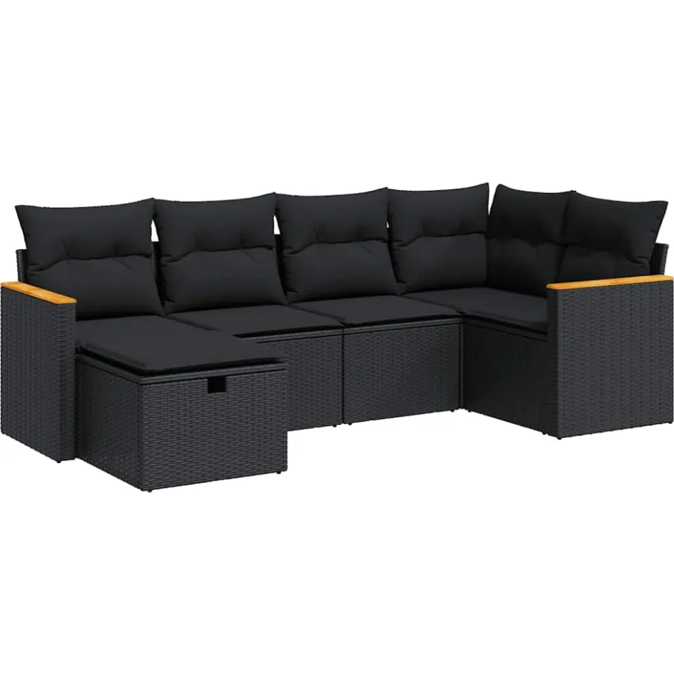 vidaXL 6-delige Loungeset met kussens poly rattan zwart, foto 3
