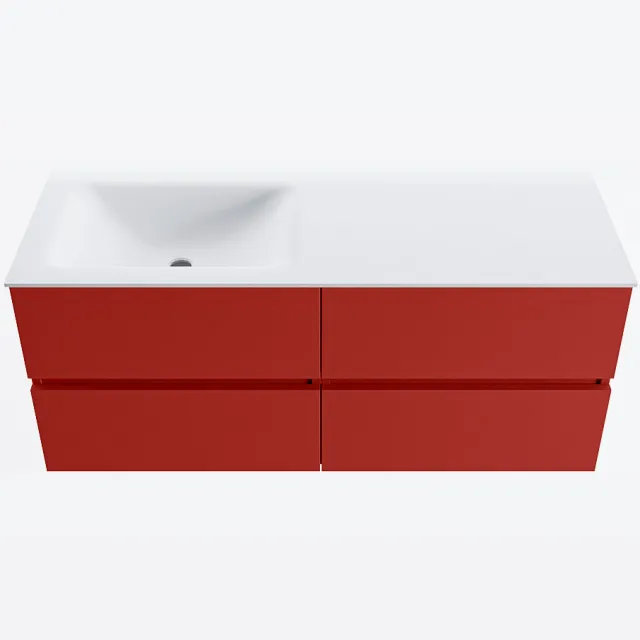 Mondiaz VICA 120cm badmeubel onderkast Fire 4 lades. Wastafel CLOUD links 1 kraangat, kleur Talc.