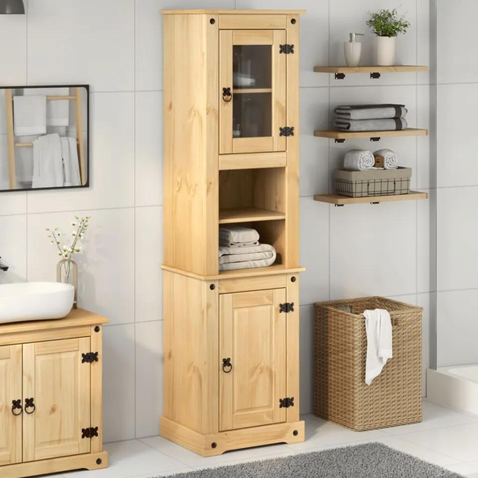 vidaXL Badkamerkast Corona 50x40x185 cm massief grenenhout bruin, foto 2