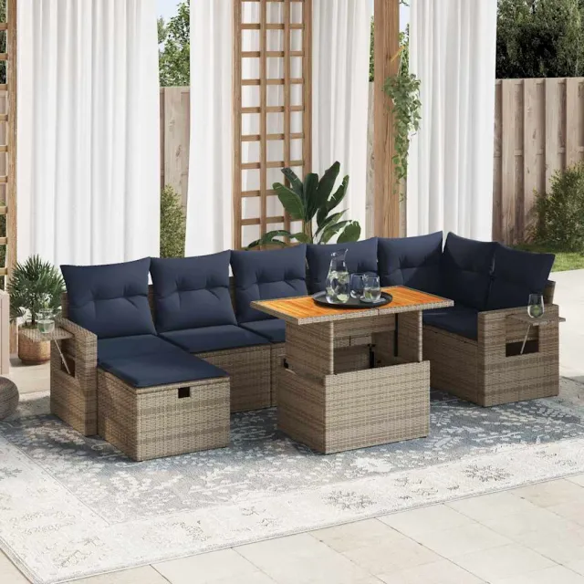 vidaXL 8-delige Loungeset met kussens poly rattan grijs, foto 2