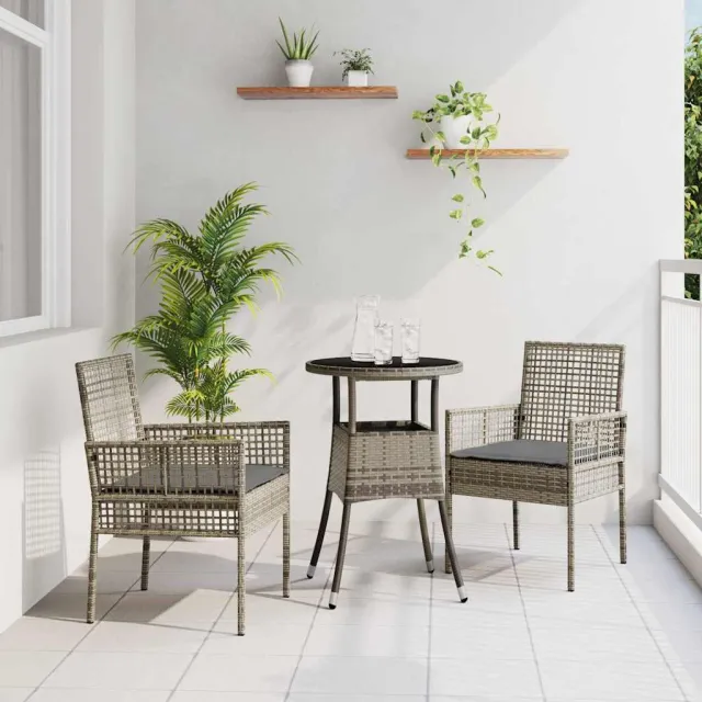 vidaXL Tuin eettafelset 3 st Grijs poly rattan, foto 2
