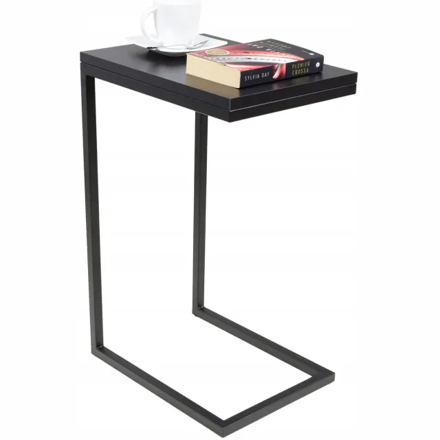 FutuStal Serie - Bijzettafel - Stalen Frame - Zwart Mat - Zwart MiniPearl Blad