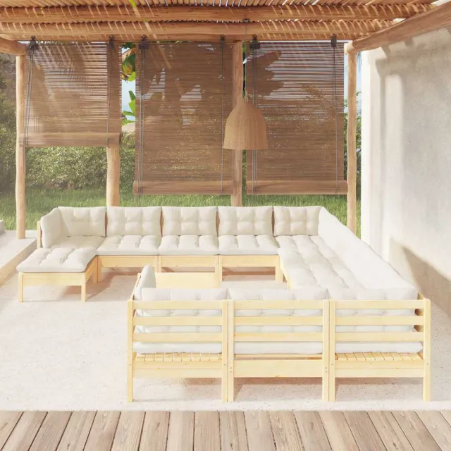 vidaXL 13-delige Loungeset met crèmekleurige kussens grenenhout, foto 2
