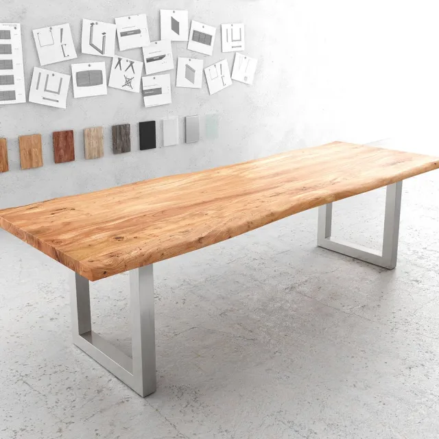 DELIFE Eettafel Edge acacia natuur 280x100 XL edelstaal breed Live-Edge Bruin