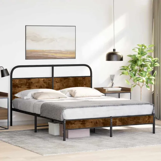 vidaXL Bedframe zonder matras bewerkt hout gerookt eiken 160x200 cm Bruin