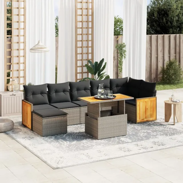 vidaXL 8-delige Loungeset met kussens poly rattan grijs, foto 2