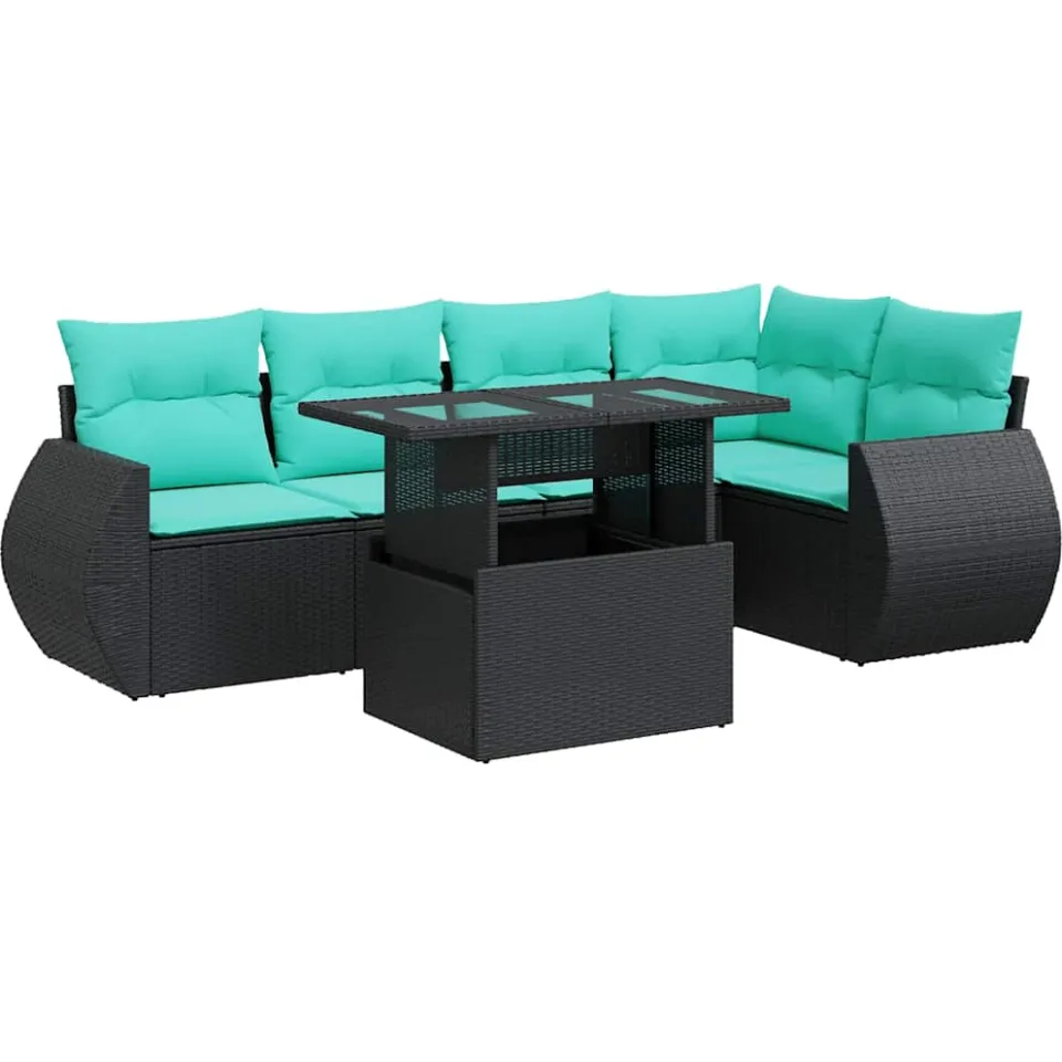 vidaXL 6-delige Loungeset met kussens poly rattan acacia zwart, foto 3