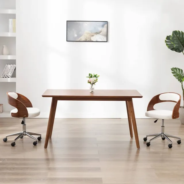 vidaXL Eetkamerstoel draaibaar gebogen hout en kunstleer wit