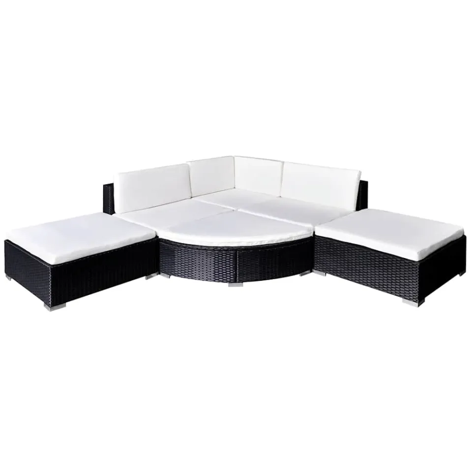 vidaXL 6-delige Loungeset met kussens poly rattan zwart, foto 2