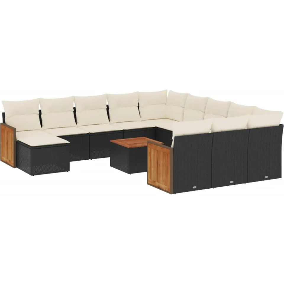 vidaXL 13-delige Loungeset met kussens poly rattan zwart, foto 3
