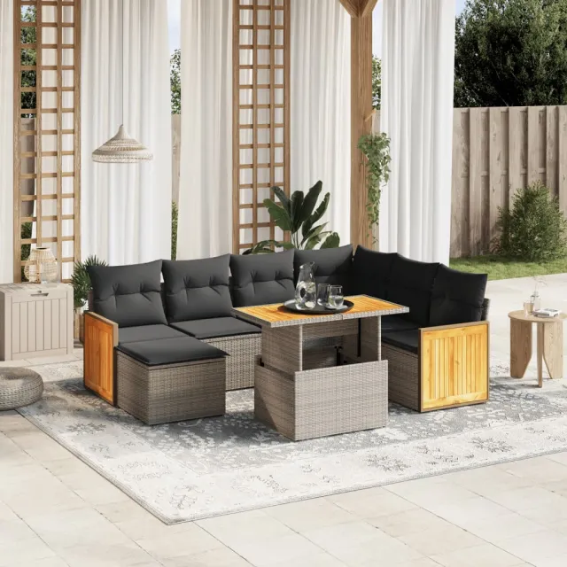 vidaXL 8-delige Loungeset met kussens poly rattan grijs, foto 2