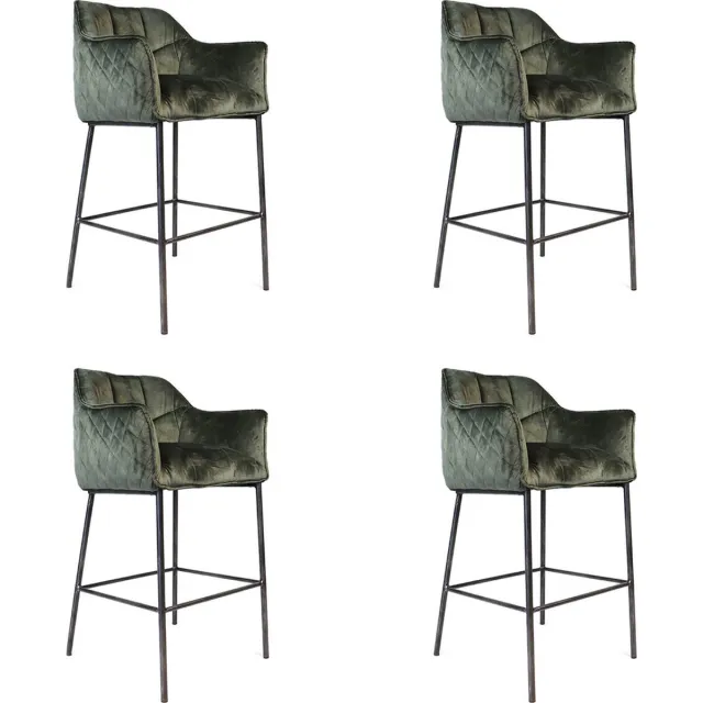 Bronx71 Velvet barkruk Jayron groen 82 cm - Barkrukken set van 4 - barstoel Olive / groen