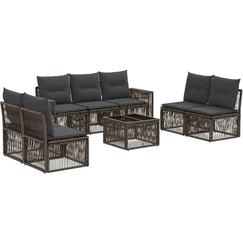 vidaXL Tuinbankenset 8 st 7-zits Grijs en Donkergrijs poly rattan, foto 3