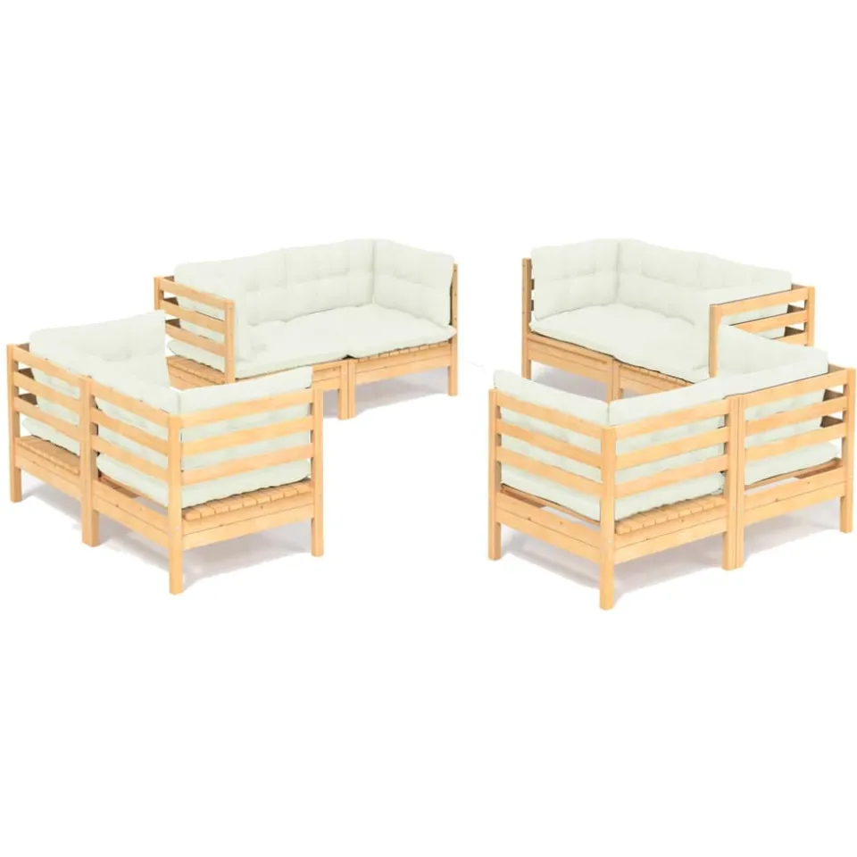 vidaXL 8-delige Loungeset met crèmekleurige kussens grenenhout