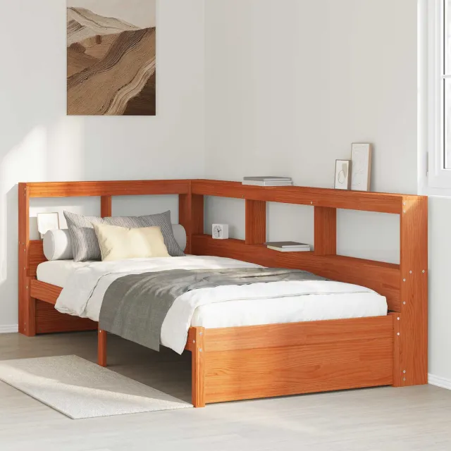 vidaXL Boekenkast Bed met hoofdeinde met opslag Massief Vurenhout bruin
