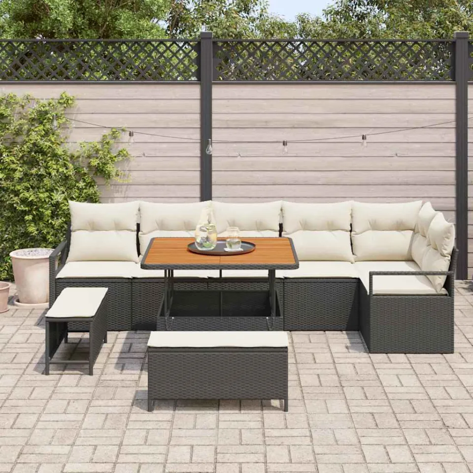vidaXL Tuin Sofa Set 9 st Zwart Poly riet, foto 3