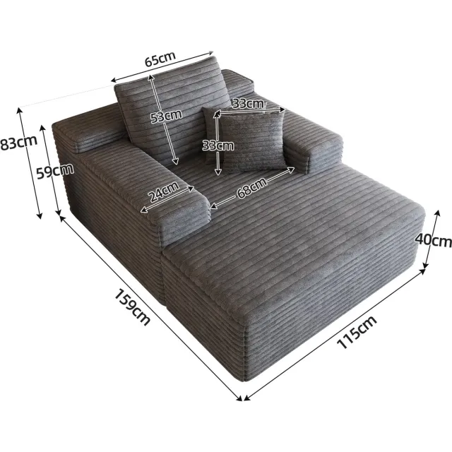 MIVRAY Chaise Longue 115 x 159 cm - Zonder Montage - Comfortabele Eenpersoons Ligstoel Voor Woonkamer En Slaapkamer - Ribstof - Donkergrijs