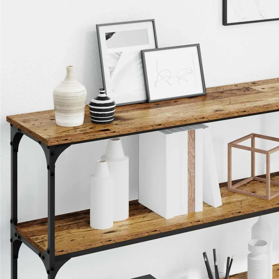 vidaXL Wandtafel Oud Hout 200 x 29 x 75 cm Geperst Hout en Metaal bruin, foto 4