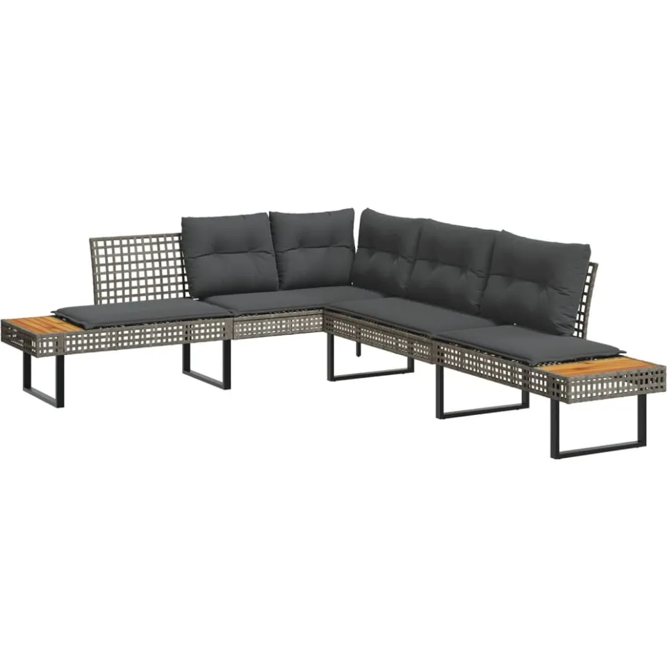 vidaXL 2-delige Loungeset met kussens poly rattan en acaciahout grijs