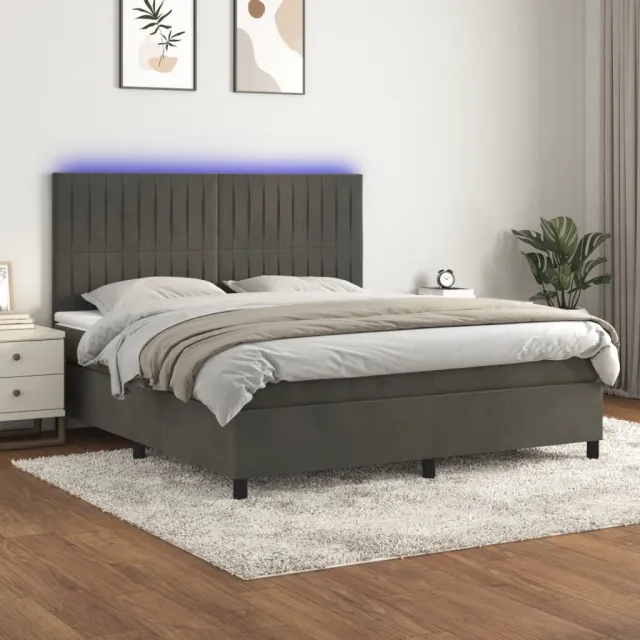 vidaXL Boxspring met matras en LED fluweel donkergrijs 160x200 cm grijs
