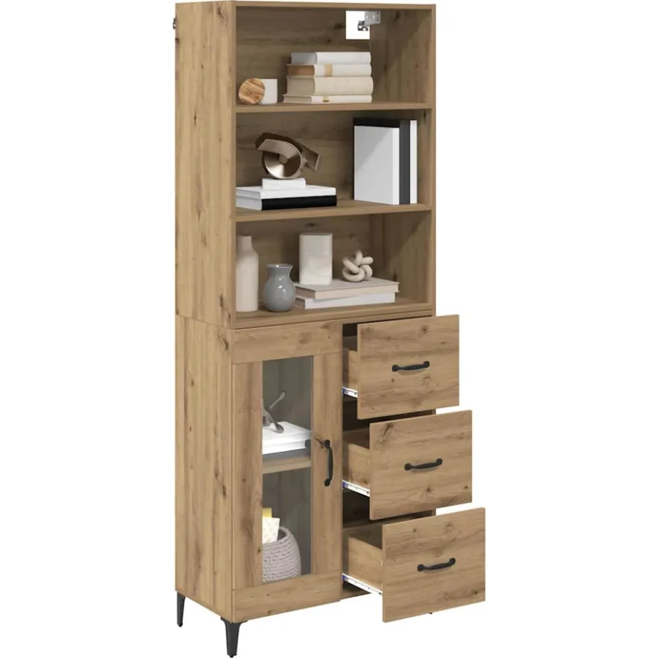 vidaXL Hoge kast Artisan Eiken 69,5 x 34 x 180 cm Bewerkt hout Bruin