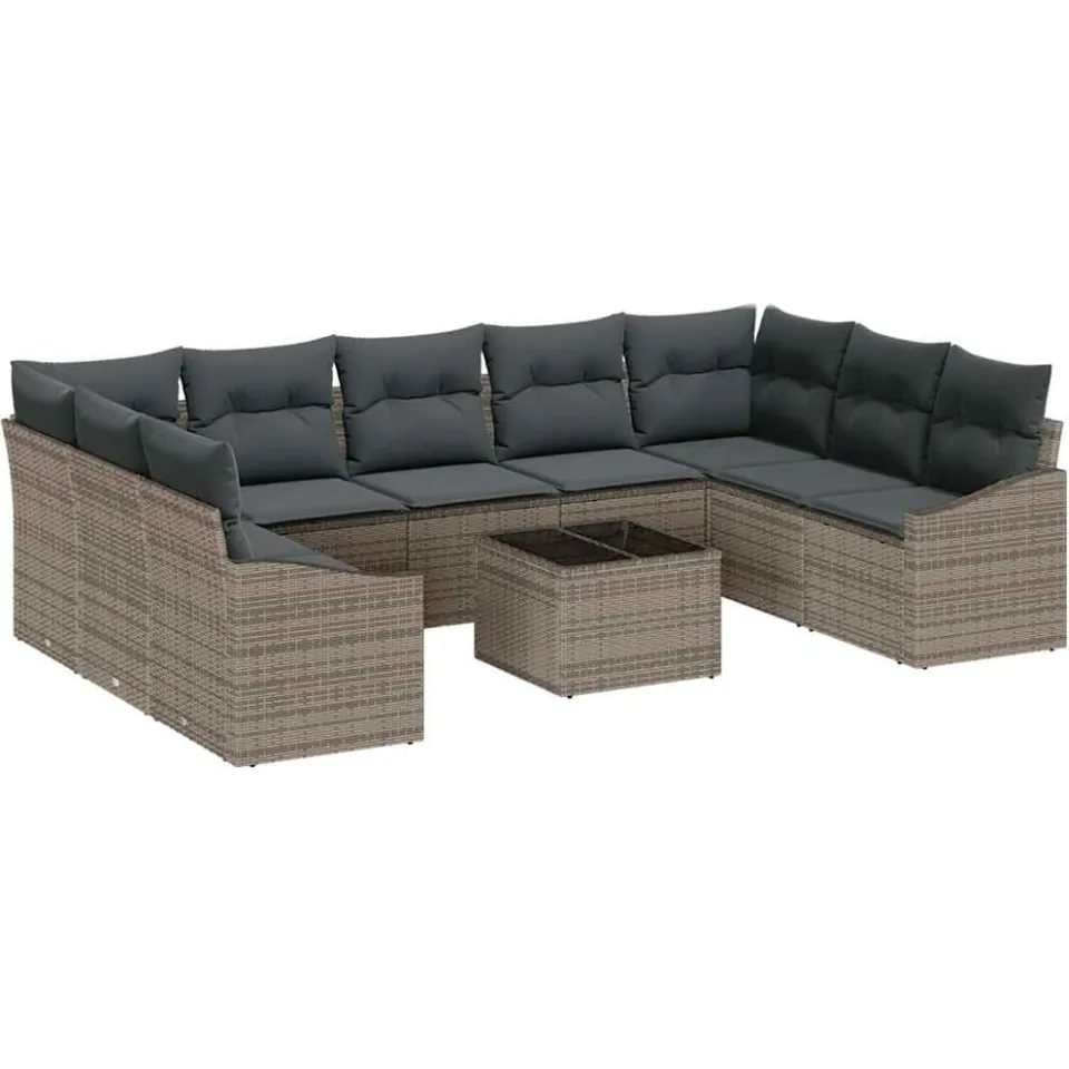 vidaXL Bankstel 10 st Grijs poly rattan