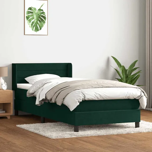 vidaXL Boxspring met matras fluweel donkergroen 80x220 cm