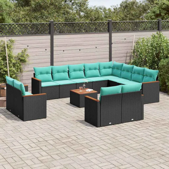 vidaXL 13-delige tuinbankset met kussens van zwart polyrotan, foto 2