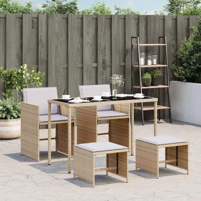 vidaXL 5-delige Tuinset met kussens poly rattan gemengd beige, foto 2