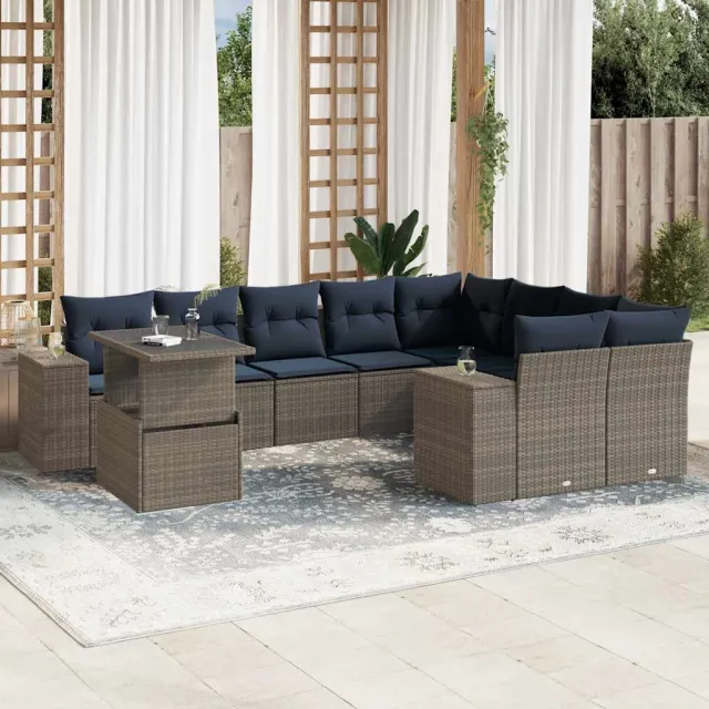 vidaXL 10-delige tuinbankset met kussens, grijs polyrotan, foto 2