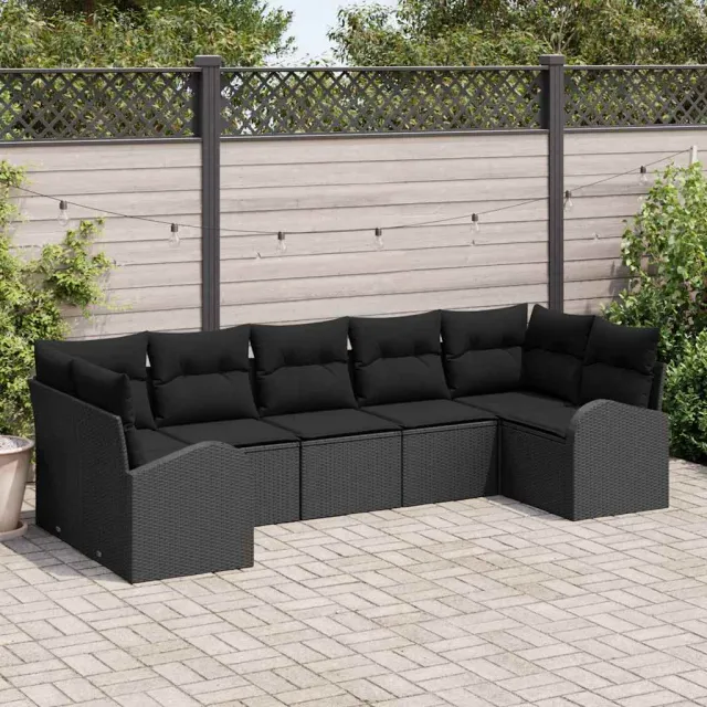 vidaXL Tuin Sofa Set 7 st 7-zits Zwart poly rattan