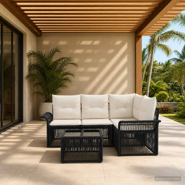 vidaXL Tuinbankenset 5 st 4-zits Zwart poly rattan