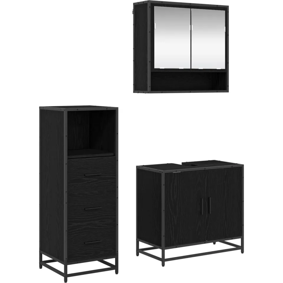 vidaXL Badkamermeubelset 3 st Zwart Eiken 65 x 33 x 60 cm Bewerkt hout