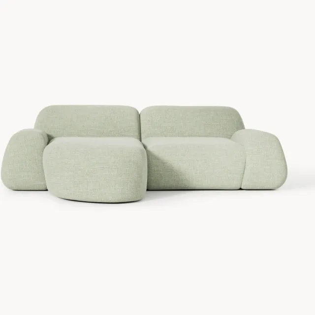 Westwing Collection Modulaire bouclé hoekbank Wolke (3-zits) Lichtgroen