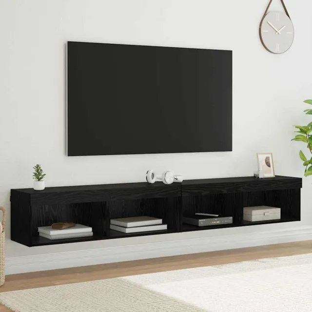 vidaXL Tv-meubelset 2 st Zwart Eiken Bewerkt hout