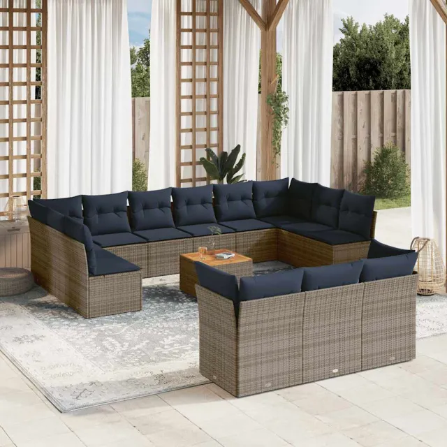 vidaXL 14-delige Loungeset met kussens poly rattan grijs, foto 2