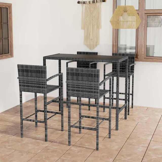 vidaXL 5-delige Tuinbarset poly rattan grijs, foto 2