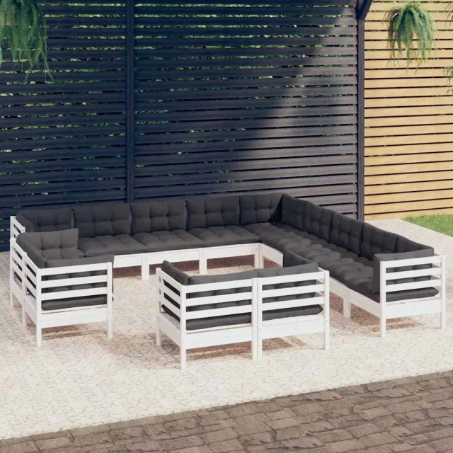 vidaXL 13-delige Loungeset met kussens massief grenenhout wit, foto 2