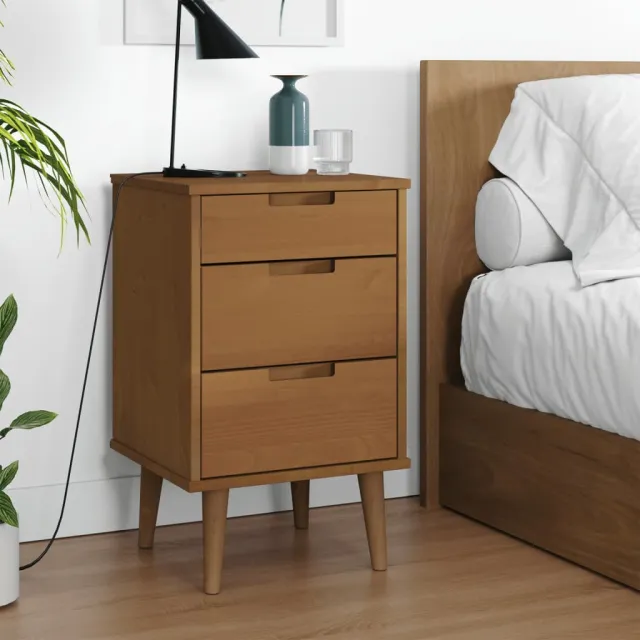 vidaXL Nachtkastje MOLDE 40x35x65 cm massief grenenhout bruin, foto 2