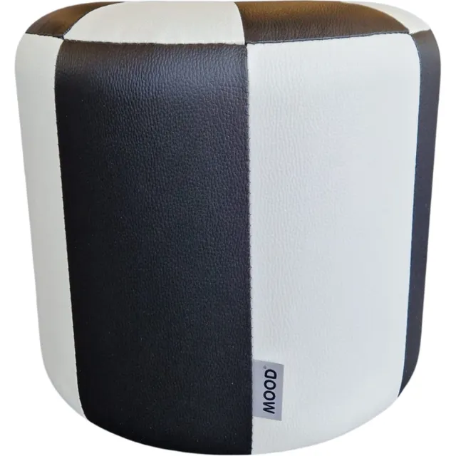 Mood Poef hoog Lederlook - Zwart en wit - gestreept - 40 x 34 x 40 cm