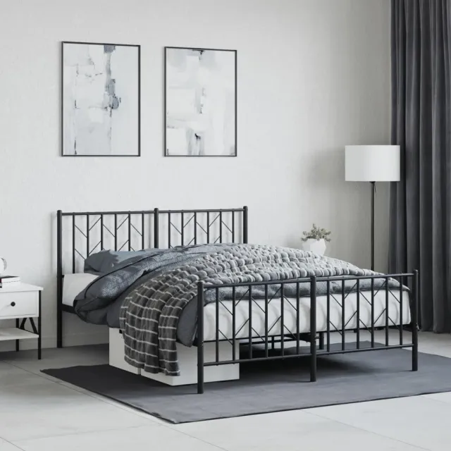 vidaXL Bedframe met hoofd- en voeteneinde metaal zwart 135x190 cm