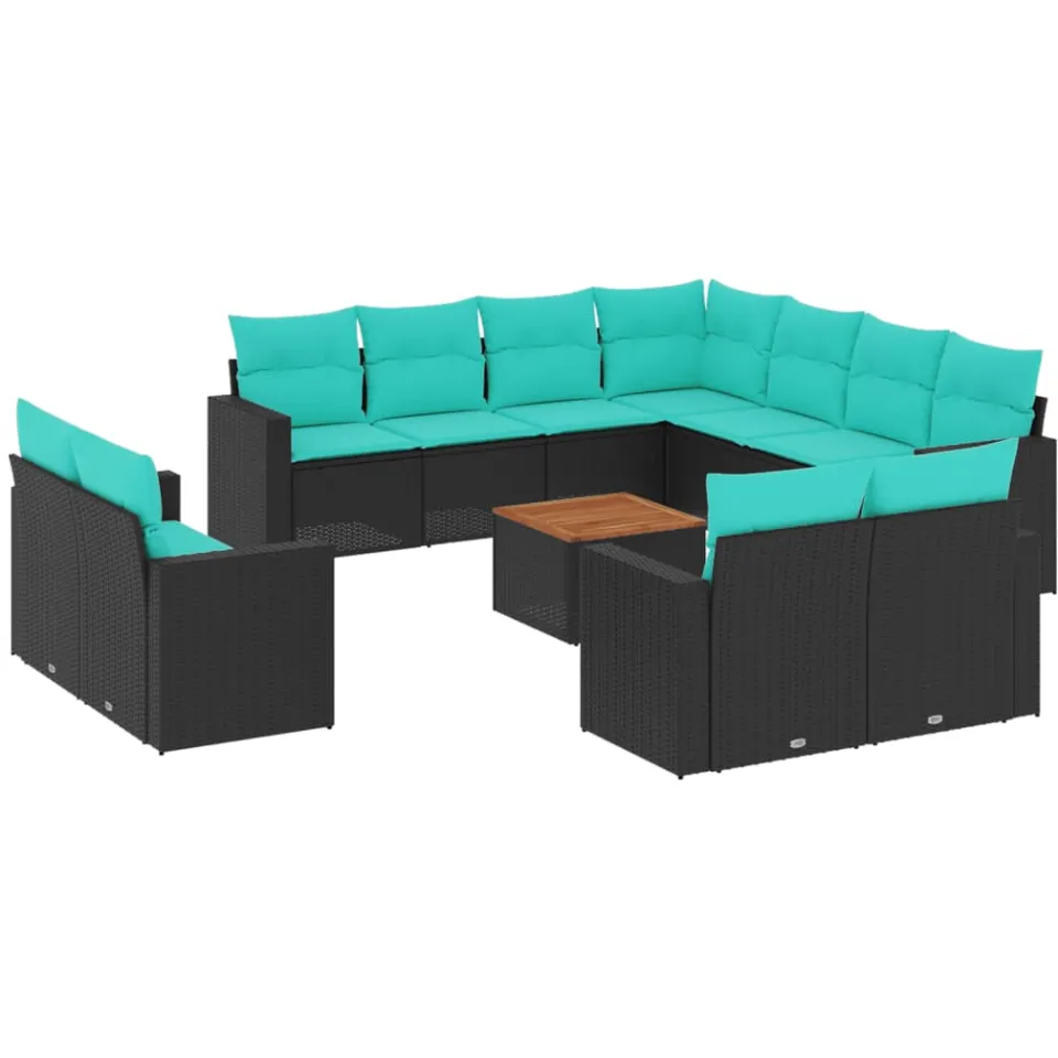 vidaXL 12-delige Loungeset met kussens poly rattan zwart, foto 3