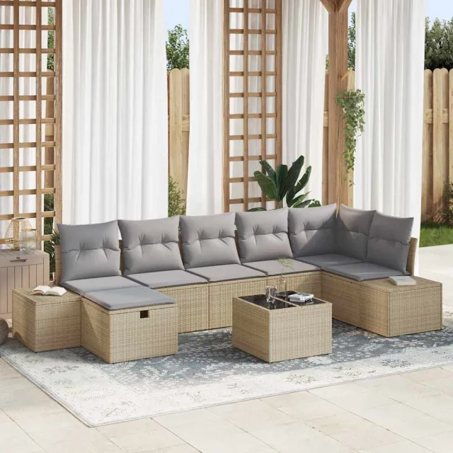 vidaXL Bankstel 7 st poly rattan Beige